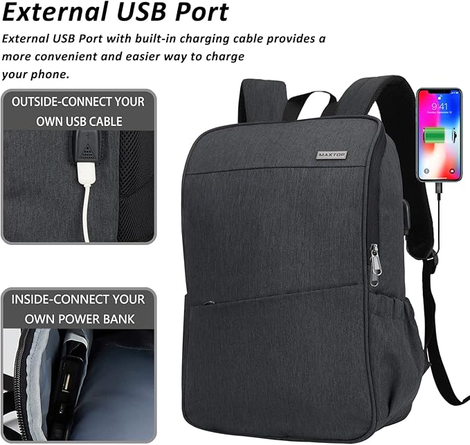 MAXTOP Laptop Backpack for Women Men College Bookbag Business Travel Backpack Water Resistant Computer Backpack with USB Charging Port Fits 15.6 Inch Laptop