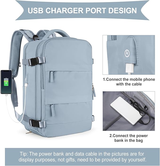 coowoz Travel Backpack For Women Men,Carry On Backpack,Hiking Backpack Waterproof Outdoor Sports Rucksack Casual Daypack travel essentials（Gray Blue）