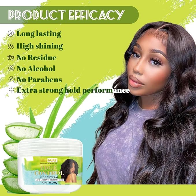 Strong Hold Edge Control Gel with Aloe & Castor Oil, Non-Greasy, Non-Flaking, No White Residue, Long Lasting Formula, Supports Hair Growth, Natural Styler for All Hair Types, 6.53oz