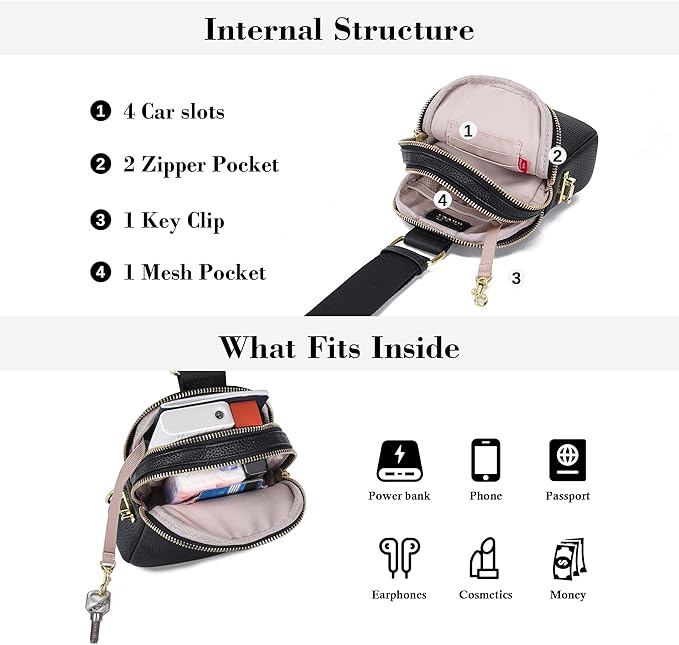 INICAT Travel Small Sling Bag Leather Crossbody Bags for Women Fanny Packs Cross Body Bag for Woman Cross Body Purses