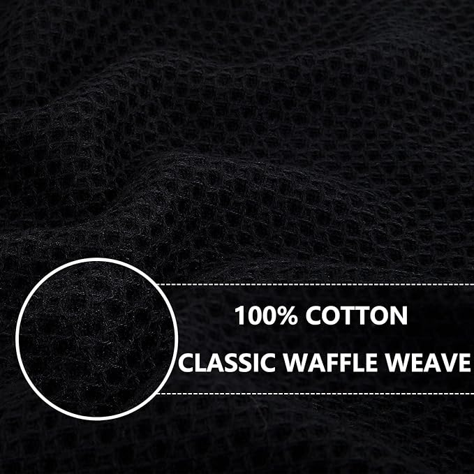 Homaxy 100% Cotton Waffle Weave Kitchen Dish Towels, Ultra Soft Absorbent Quick Drying Cleaning Towel, 13 x 28 Inches, 6-Pack, Black