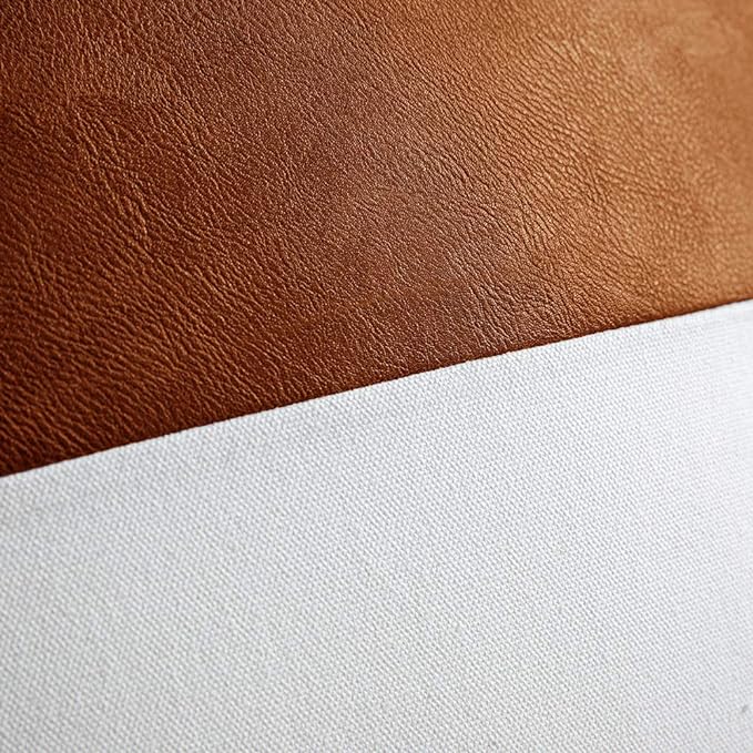 DEZENE Leather Throw Pillow Covers, Set of 2 Modern Leather/Cotton Decorative Pillowcases for Home Decor Bedroom Living Room Couch Bed Sofa, 18x18 Inch, Cognac-Brown and White