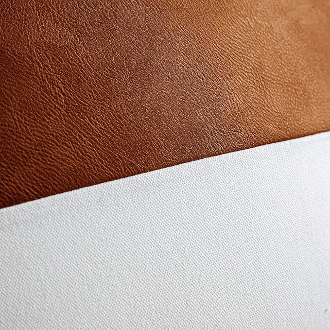 DEZENE Leather Throw Pillow Covers, Set of 2 Modern Leather/Cotton Decorative Pillowcases for Home Decor Bedroom Living Room Couch Bed Sofa, 12x20 Inch, Cognac-Brown and White
