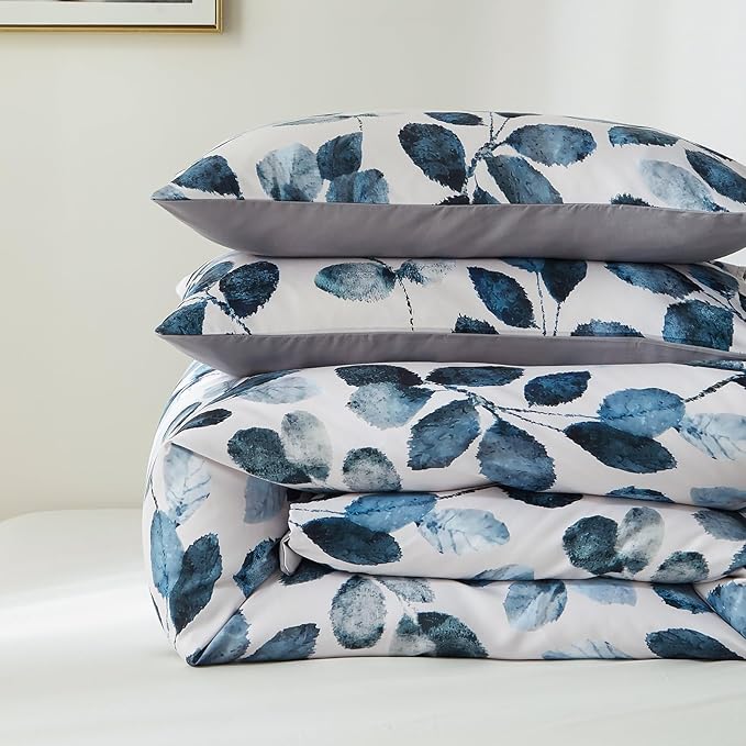 Cupocupa Duvet Cover Queen Size Set Boho Floral Pattern Queen Duvet Cover Set for Queen Size Bed Vintage Soft Bedding Leaf Print Duvet Cover with Pillowcases