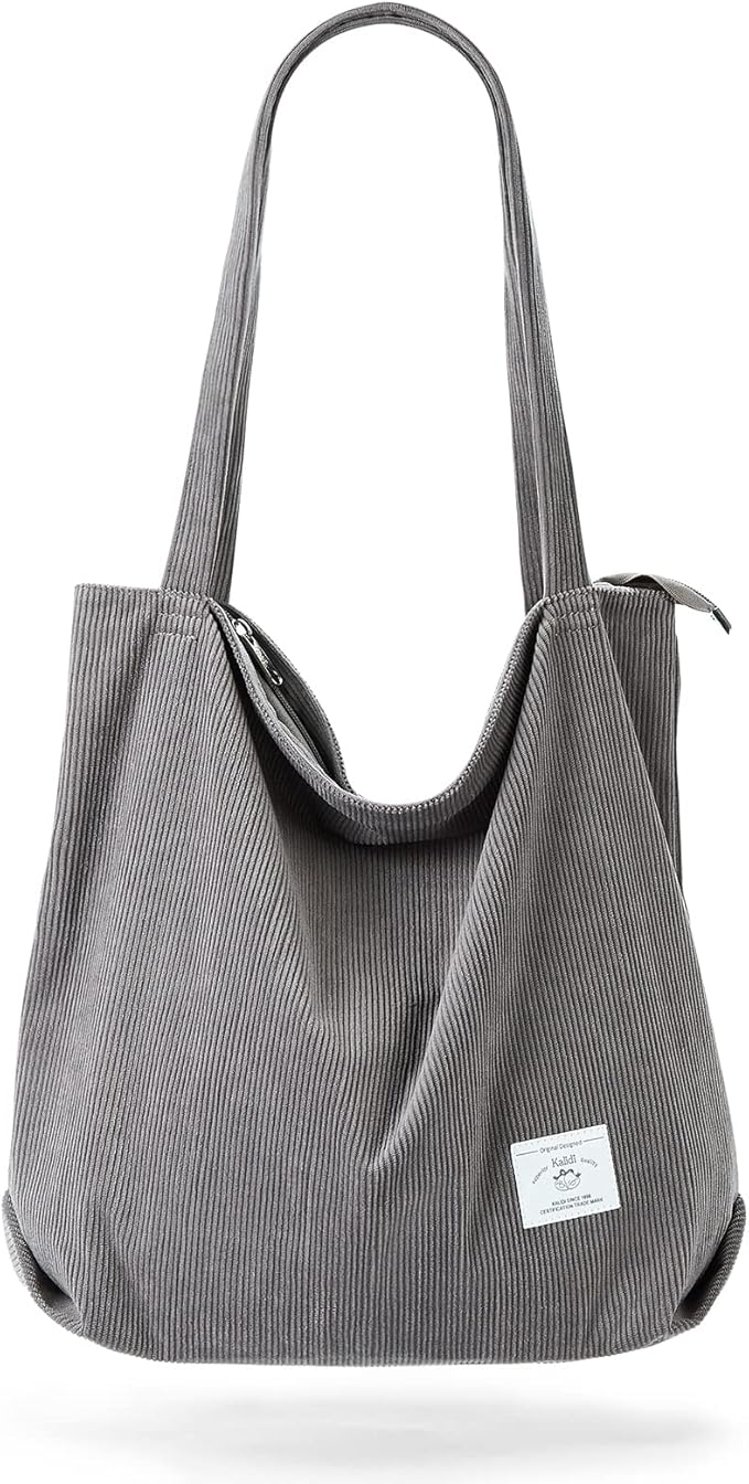 KALIDI Women Corduroy Tote Bag Zipper Casual Tote's Handbag Big Capacity Shoulder Bag with Pockets