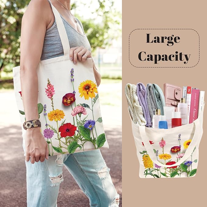 Tote Bag for Women, Canvas Tote Bag with Pockets,Canvas Shopping Bags,Reusable Grocery Bags