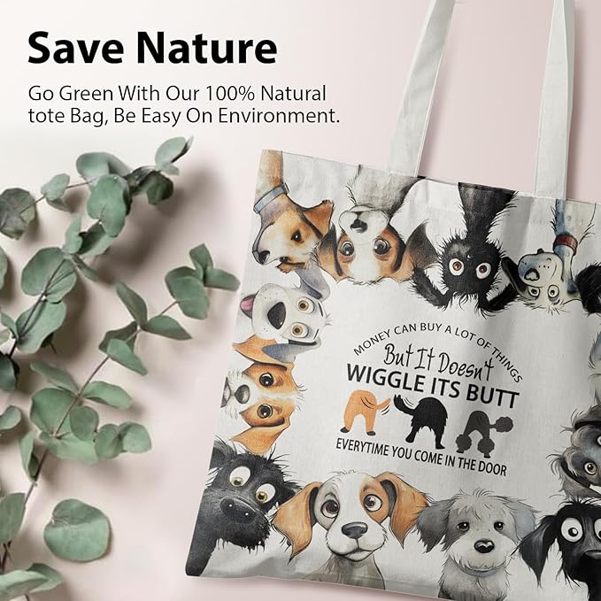 Dog Mom Canvas Tote Bags - Reusable Grocery Bags for Shopping, Funny Dog Lover Gifts for Women