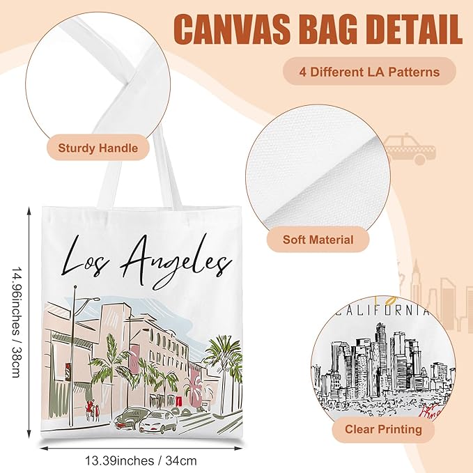Paterr 4 Pcs City Souvenir Tote Bag-New York Chicago Seattle Los Angeles Boston San Francisco Paris Italy Las Vegas Nashville