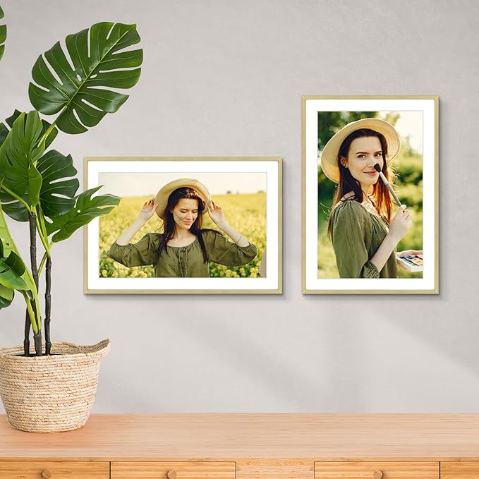Golden State Art 13x19 Picture Frame 3 Pack - Aluminum Frames with 11x17 Removable Mats & Real Glass, Display 13x19 Posters or 11x17 Photos - Gold Gallery Wall Frames for Home Office Decor