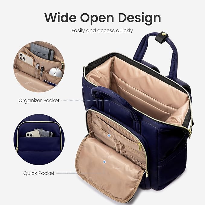 LOVEVOOK Laptop Backpack Women 15.6 inch,Lightweight Puffer Travel Backpacks for Women,Quilted Laptop Bag Computer Work Teacher Nurse Backpack,Womens Backpack Purse for College Business,Dark Blue