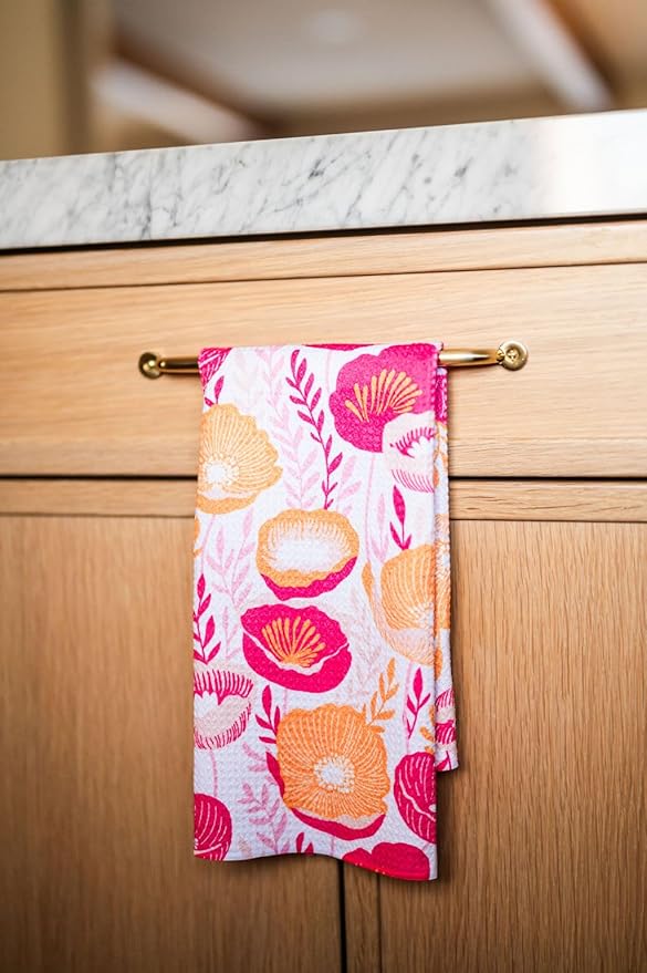 || 3 Pack|| Double Sided || Not Your Ordinary Dish Towels || Waffle Weave Microfiber || Highly Absorbent || Hanging Loop || Dish Cloths || Modern || Designer Prints|| Pink & Orange
