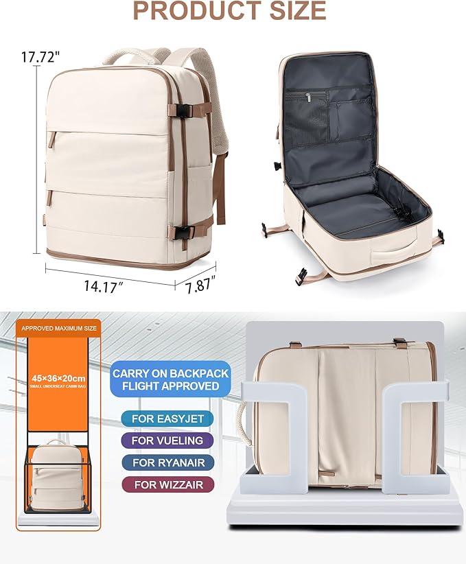 coowoz Travel Backpack Carry On for Women Man Gym Backpacks with Laptop Compartment Mochila de Viaje Teacher Personal Item Backpack Rucksack Airplane Accessories Must Haves Beige Brown