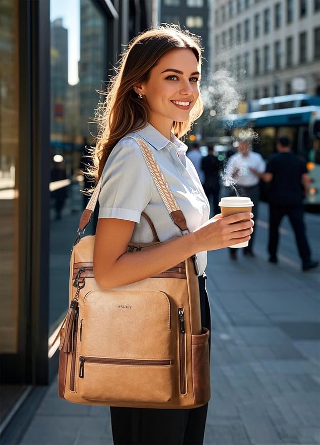 Shrrie Vegan Leather Laptop Backpack for Women 15.6 inch Work Backpack Fashion Travel Backpack Purse for Business College