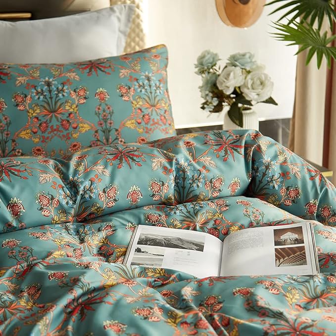 Cupocupa Duvet Cover King Size Set Boho Floral Pattern King Duvet Cover Set for King Size Bed Vintage Soft Bedding Leaf Print Paisley Duvet Cover with Pillowcases