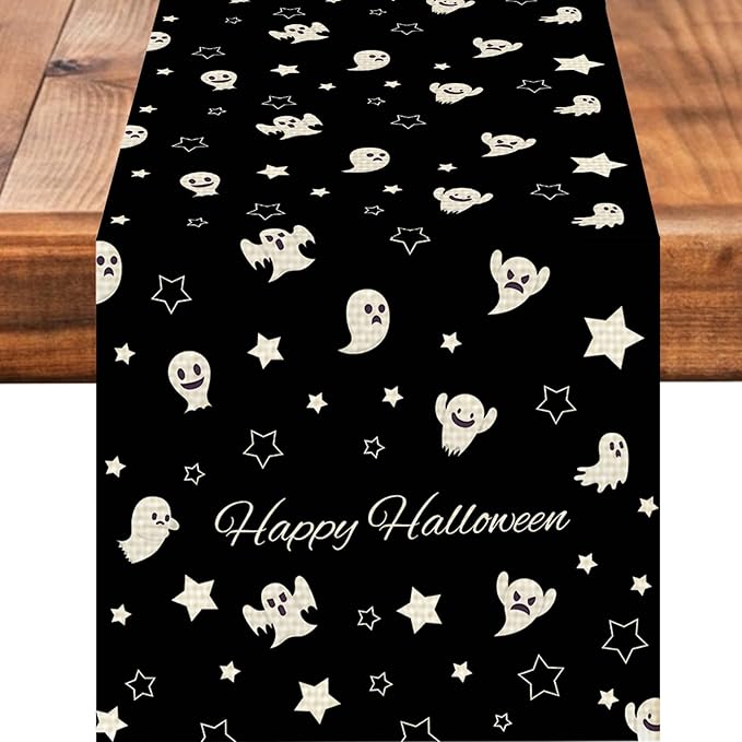 Halloween Table Runner Burlap Kitchen Dining Linen Table Decoration for Indoor Outdoor Home Party Dinner 13x72 Inch