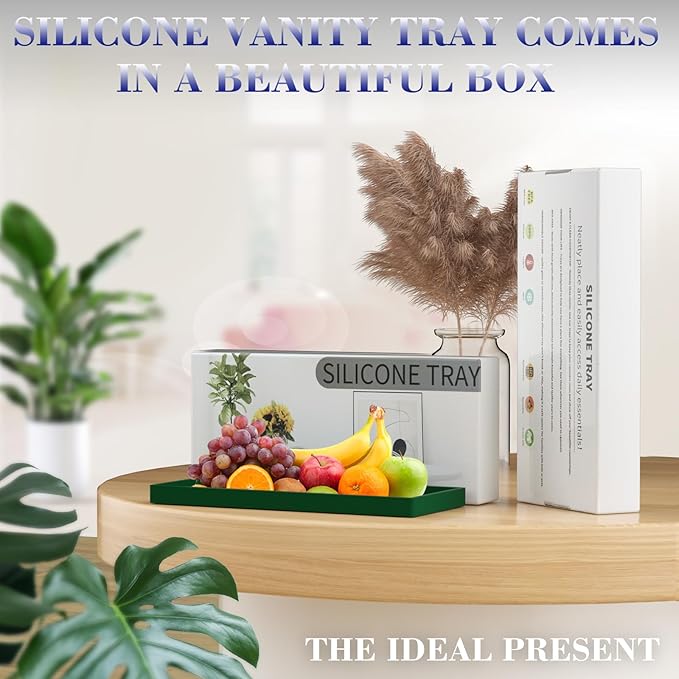 BBK Bathroom Vanity Tray 11.8 in- 2 Pack(Large) Silicone Bathroom Tray for Counter, Perfume Key Trinket Ring Soap Dispenser Countertop Tray for Kitchen Sink Organization (Green)