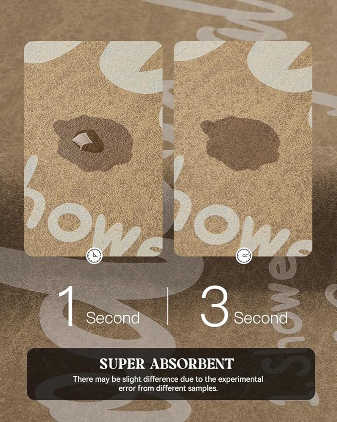 MontVoo -Bath Mat Rug- Non Slip Quick Dry Absorbent Thin Bathroom Rugs Fit Under Door-Faux Suede Surface Bathroom Floor Mats-Shower Rug for in Front of Bathtub Shower 17 X59 Camel Text Pattern