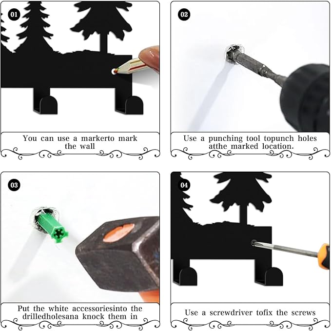 Key Holder Wall Mounted Key Hooks, Black Metal Key Rack Hooks, Little Grove, Mountain Theme Wall Decoration Hooks, with 7 Hooks, Applicable to Front Doors, Lobby,Corridor, Offices (12 ")