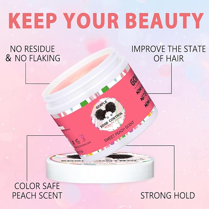 Edge Control Wax for Women - Strong Hold Non-greasy Smoother, Mini Control Brush for Back Hair, No Flaking Water-based Stay Gel, Slick Back Wax for All Hair Types (8pcs)