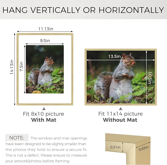 Golden State Art 11x14 Picture Frame 3 Pack - Aluminum Frames with 8x10 Removable Mats & Real Glass, Display 11x14 Posters or 8x10 Photos - Gold Gallery Wall Frames for Home Office Decor