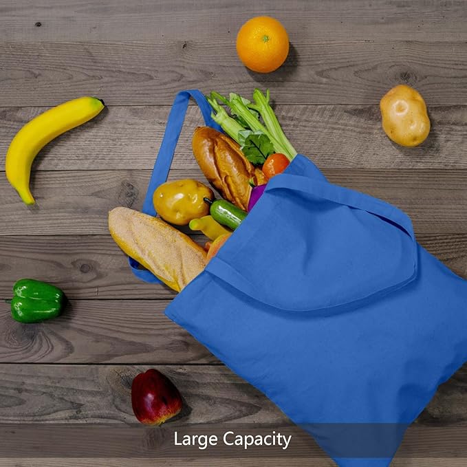 TOPDesign 12-Pack Economical 16"x15" Ocean Blue Cotton Tote Bags, Lightweight Medium Reusable Grocery Shopping Cloth Bags, Suitable for DIY, Advertising, Promotion, Gift, Activity