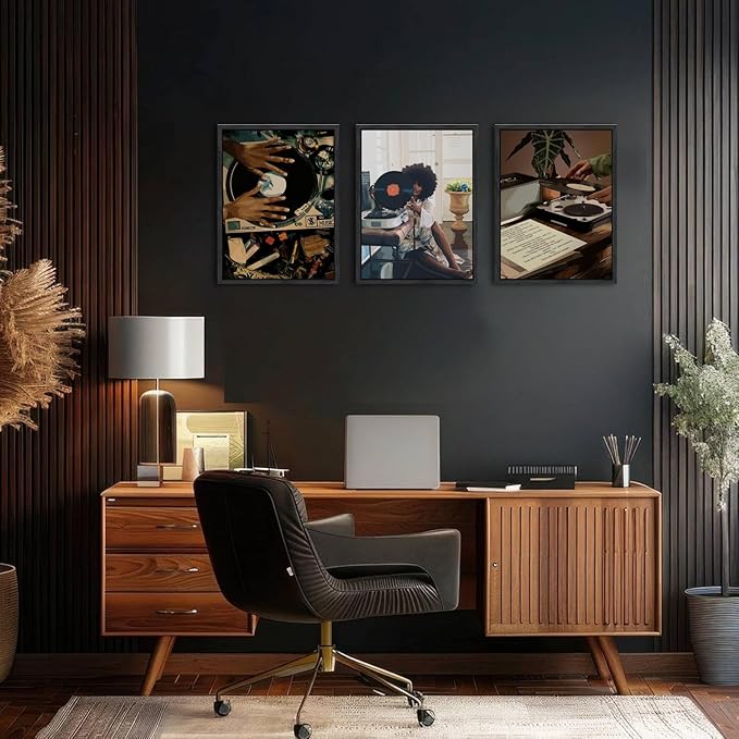 YFvrPt Black Woman Wall Art Set of 3, Fashion African American Women Wall Decor Trendy Abstract Girl Canvas Prints Aesthetic Pictures for Bedroom Living Room 16x24 inch Black Framed