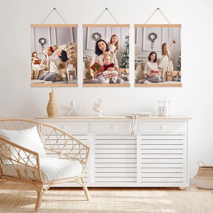 3 Pack Magnetic Poster Hanger Frame,16x20 16x24 16x16 Poster Frame Wood Magnet Frames Hangers for Photos, Pictures, Prints, Maps, Scrolls and Canvas Artwork , 16", Pine Color)