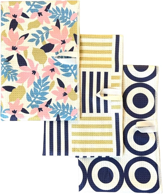 || 3 Pack Double Sided || Kitchen Towels || Dish Towels || Highly Absorbent || Hanging Loop || Dish Cloths || Modern || Designer Prints (Multi Floral)