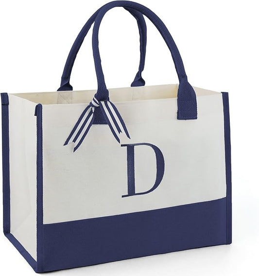 BeeGreen Embroidery Monogram Initial Tote Bag for Women Teacher Mom Friend Personalized Gift for Birthday Beach Work Wedding