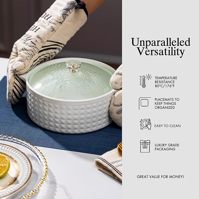 Placemats Set of 4 - Easy Clean Woven Vinyl Placemats for Dining Table, Indoor/Outdoor Place Mats, Washable PVC Table Mats（Navy Blue）