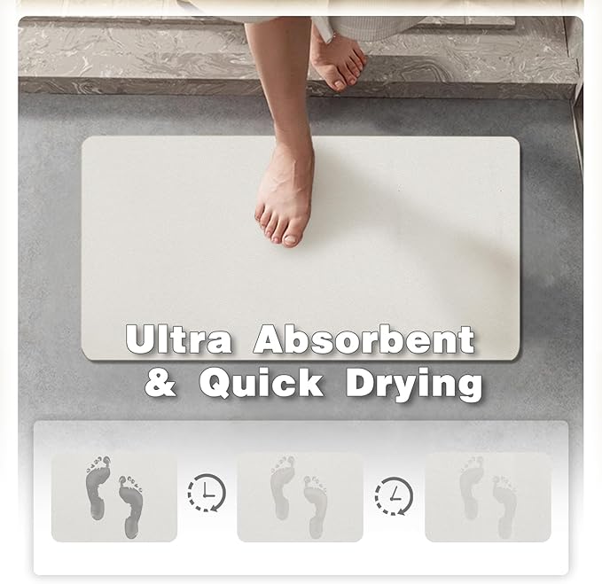 White Bath Mat, Bathroom Rugs Non Slip Washable Thin Absorbent Quick Dry Bath Mat Fits Under Door Bathroom Floor Mat Perfect for Bath, Shower, or Sink 17"x59" White