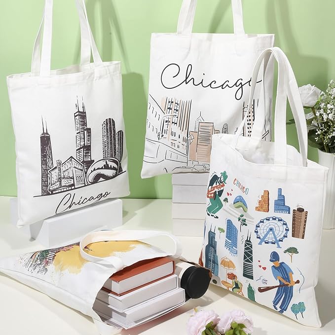 Paterr 4 Pcs City Souvenir Tote Bag-New York Chicago Seattle Los Angeles Boston San Francisco Paris Italy Las Vegas Nashville
