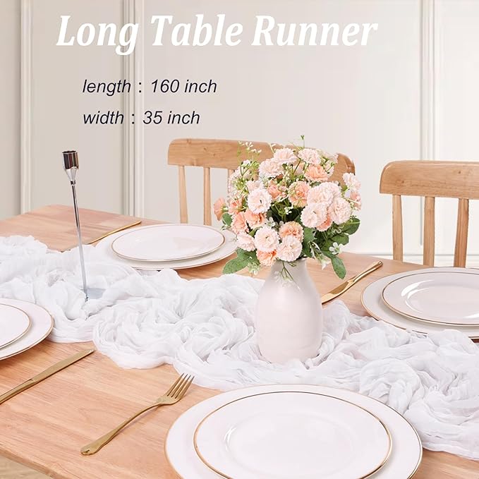 13.3FT White Cheesecloth Table Runner Transparent Boho Table Runner Rustic Gauze Wedding Dining Table Decorations for Holiday Birthday Party Baby Shower Event Decorations