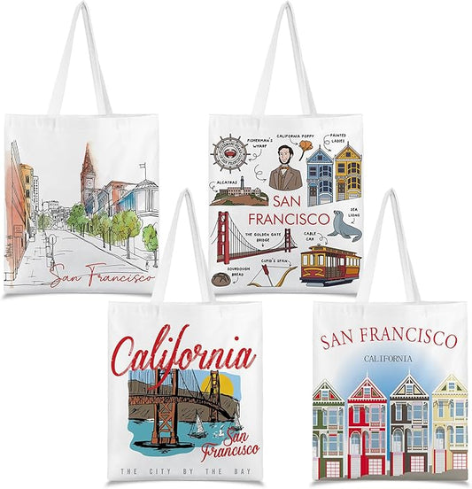 Paterr 4 Pcs City Souvenir Tote Bag-New York Chicago Seattle Los Angeles Boston San Francisco Paris Italy Las Vegas Nashville
