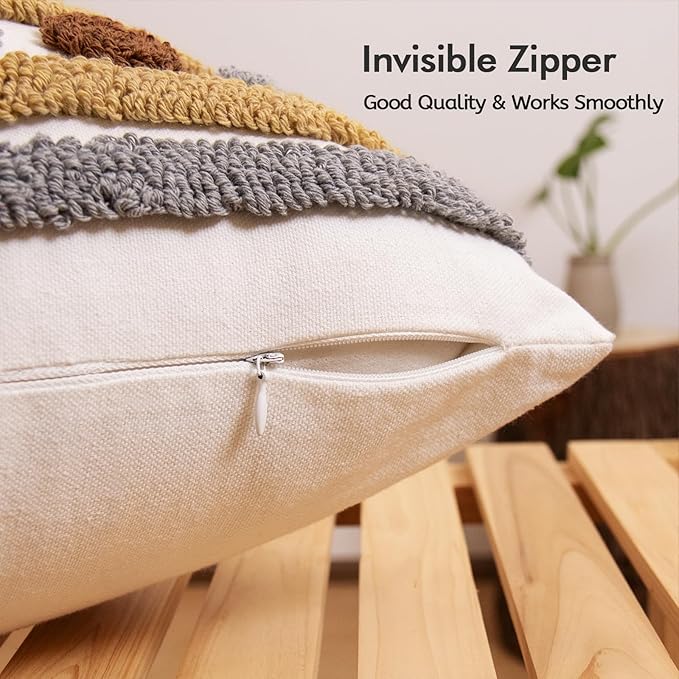 lifein 18x18 Pillow Covers-Throw Pillow Cover,Tufted Boho Jacquard Pillow Covers,Farmhouse Decorative Pillow Cover,Pillow Cases for Gift,Couch,Sofa,Bed,Chair,Living Room,Home Decor(18x18inch)