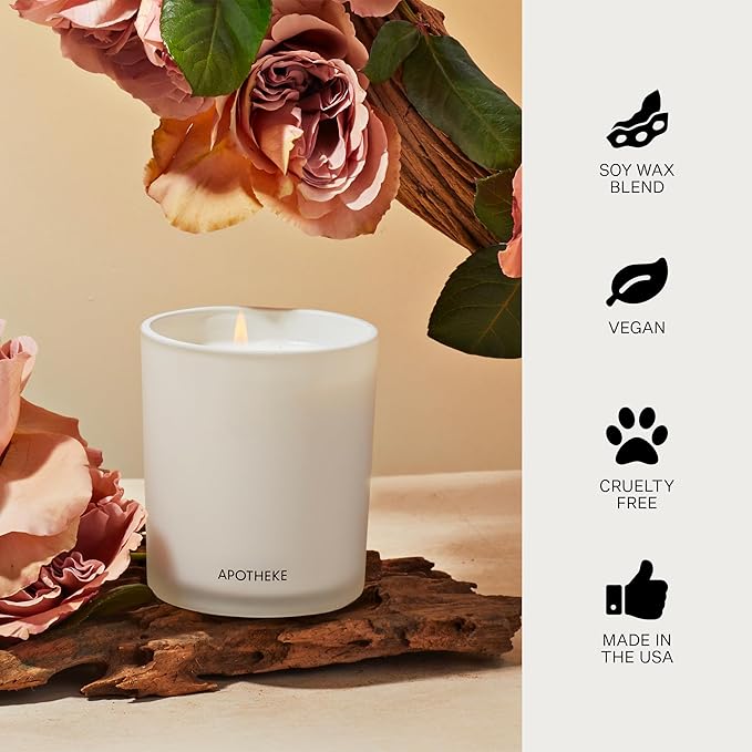 Apotheke Signature Scented Candles for Home, Santal Rock Rose - 10.5 oz - Soy Wax, Non Toxic, Large Jar White - Luxury Candle Gifts for Women & Men - Sandalwood, Rose, Musk, and Leather