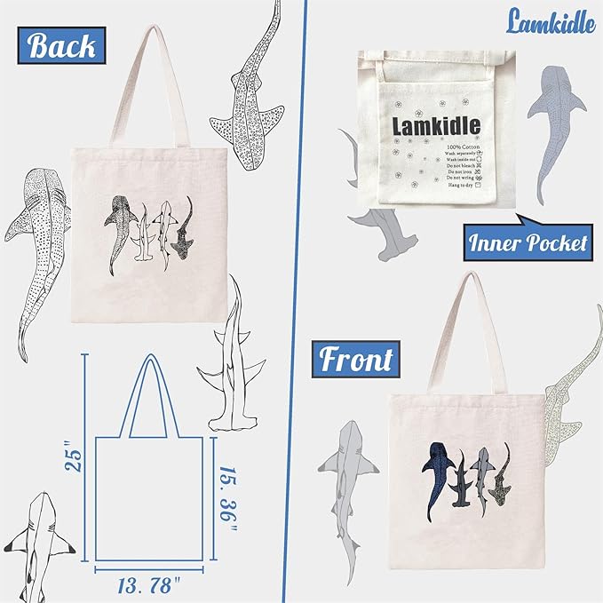 Shark Tote Bag Ocean Animal Canvas Bag Cute Cotton Canvas Tote Bag for Women Gift Resuable Grocery Bag Shopping Beach Shoulder Bag