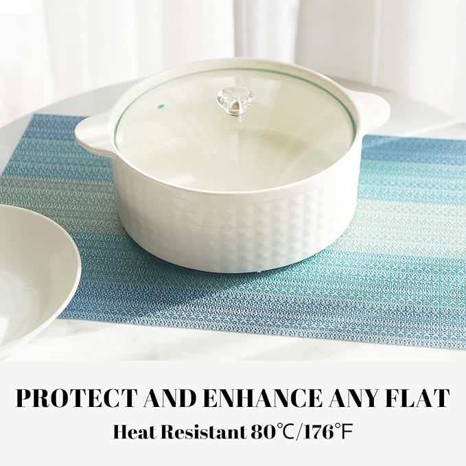 Placemats Set of 6 Vinyl/Plastic Woven Place Mats for Kitchen Table Indoor/Outdoor Washable Placemat Wipeable Dining Table Mats (Ocean Geode,6)