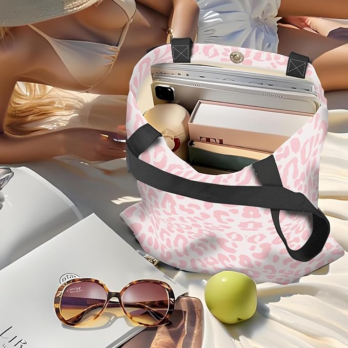 Canvas Tote Bag for Women，Cute Heavy-Duty Shoulder Bag with Zipper Pocket -Travel Tote for Grocery, Gym,Shopping