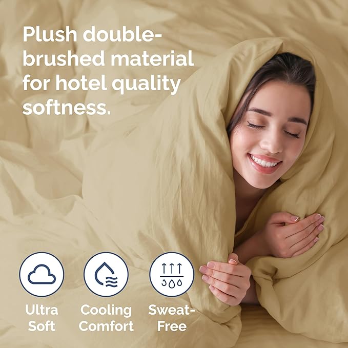 Duvet Cover Queen Size Set - Extra Soft Queen Size Duvet Cover 90 x 90 with 2 Pillow Shams - Hotel Luxury, Easy Care and Fade Free with Zipper Closures & Ties - Comfy, Breathable Bedding Set (Beige)