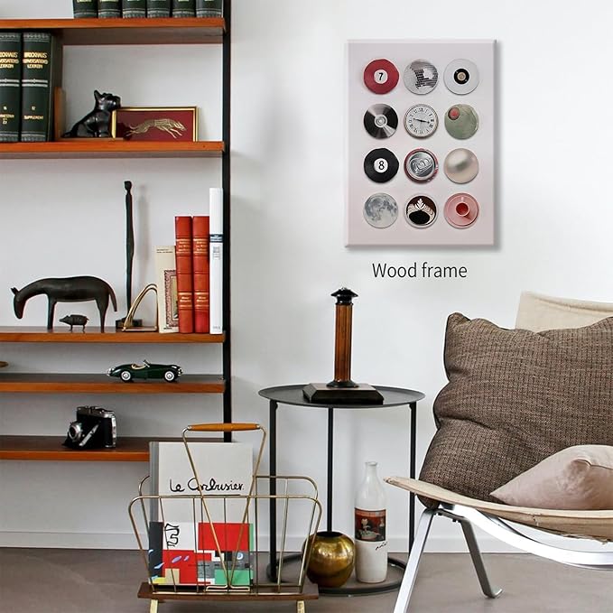 Trendy Retro Disco Wall Art - Vintage Lucky 8 Ball Poster, Funky Music Record Wall Decor, 16x24 inch Framed Unique 7 Ball Canvas Prints, Preppy Aesthetic Painting