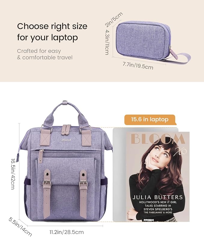 LOVEVOOK Laptop Backpack Purse for Women, Cute College School Backpack Bookbag For Teenager Girls, Teacher Nurse Bags Work Travel Backpack, Business Computer Laptop Bag Daypack, 15.6 Inch, Purple