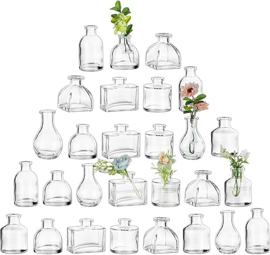 Glasseam Clear Glass Vases for Centerpieces: Mini Flower Vase Set 28Pcs Bud Vases in Bulk - Modern Small Vases for Home Room Wedding Party Dining Table Center Decor