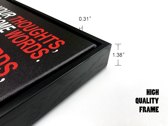 Pyradecor Black Framed Wall Art Watch Your Thoughts Motivational Classroom Poster Modern Canvas Prints Paintings Pictures Artwork for Office Living Room Home Decorations