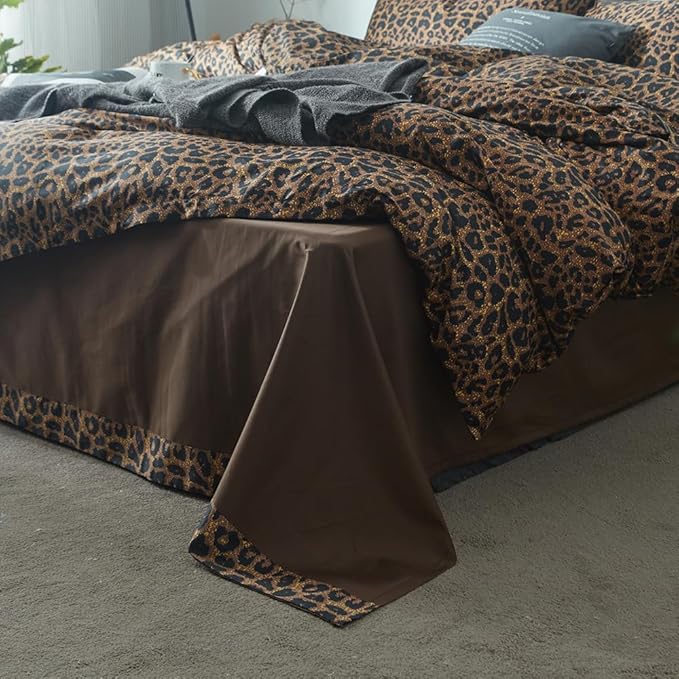 mixinni Leopard Print Duvet Cover King Size Long Staple Cotton Bedding Set with Zipper Closure Ties, Perfect for Man and Woman, Ultra Soft and Easy Care (3pcs, King Size)
