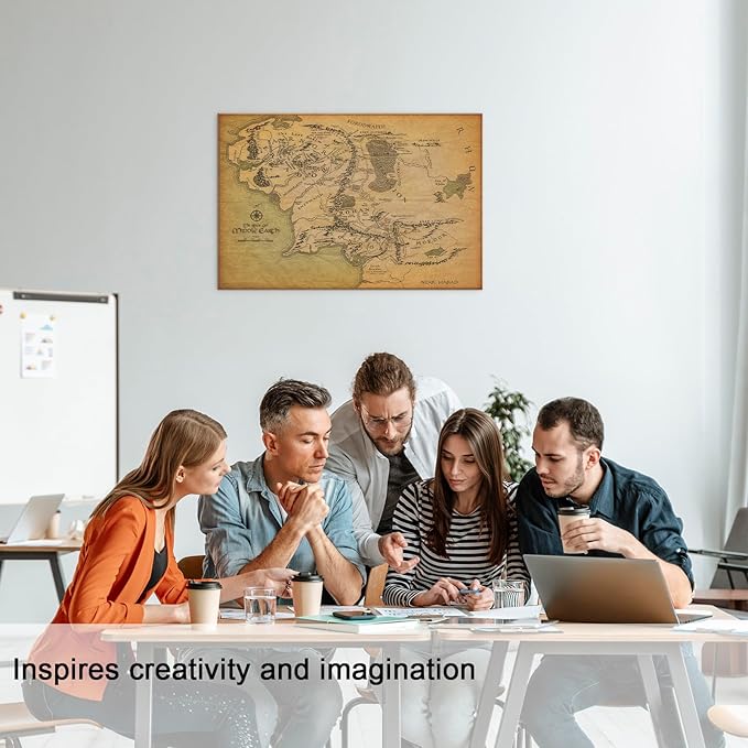 Middle Earth Map Wall Art Canvas Print - Fantasy Map of Middle Earth - 28''H x 40''W with Inner Wooden Frame - Lightweight & Easy to Hang - Perfect for Bedroom, Game Room Decor