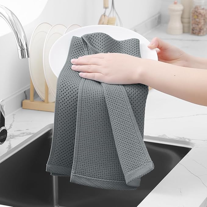 Homaxy 100% Cotton Waffle Weave Kitchen Dish Towels, Ultra Soft Absorbent Quick Drying Cleaning Towel, 13 x 28 Inches, 6-Pack, Grey