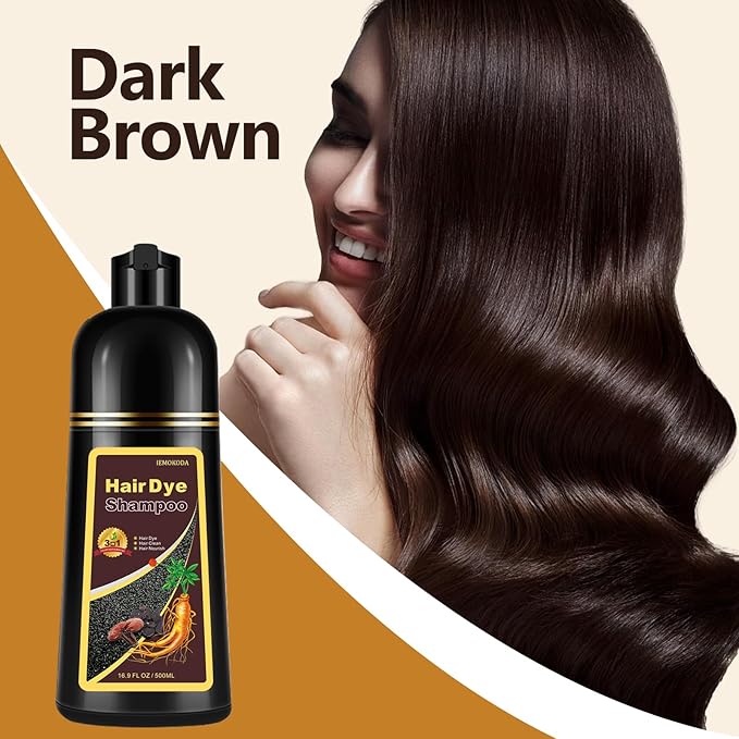 Instant Dark Brown Hair Dye Shampoo for Gray Hair 3 in 1, Natural Hair Color Shampoo for Women Men, Easy to Use, 100% Coverage Long Lasting Hair Dye 16.9 Fl Oz (Dark brown)