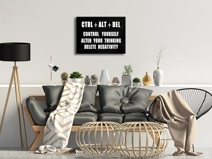 Pyradecor Motivational CTRL+ALT+DEL Classroom Positive Quotes Inspirational Poster Canvas Prints Wall Art for Office Living Room Home Decorations