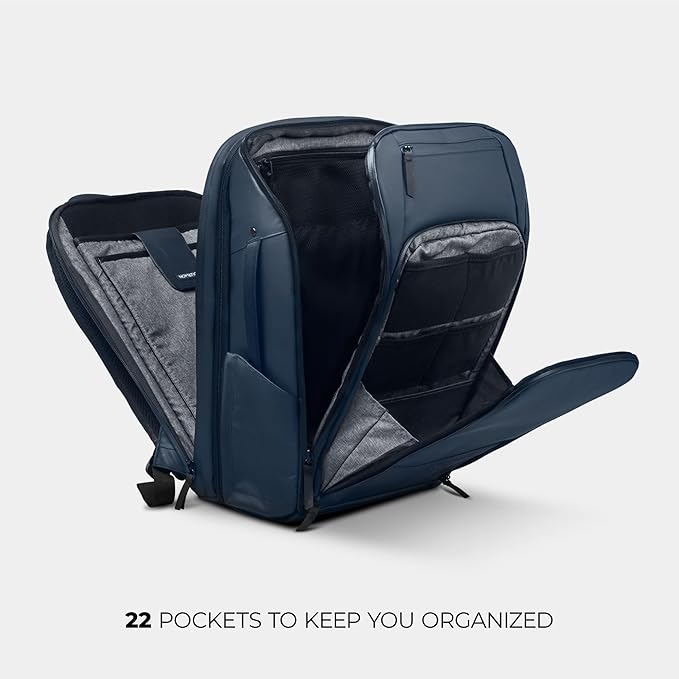 NOMATIC Travel Pack - 20L Water Resistant Laptop Bag - TSA-Ready Expandable Navy Backpack